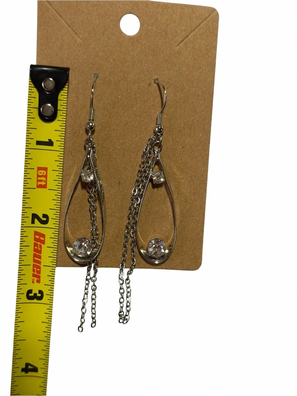 Silver Teardrop Dangle Earrings with Crystal Accent